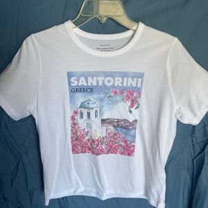 Abercrombie & Fitch White Tee with Blue Santorini Design